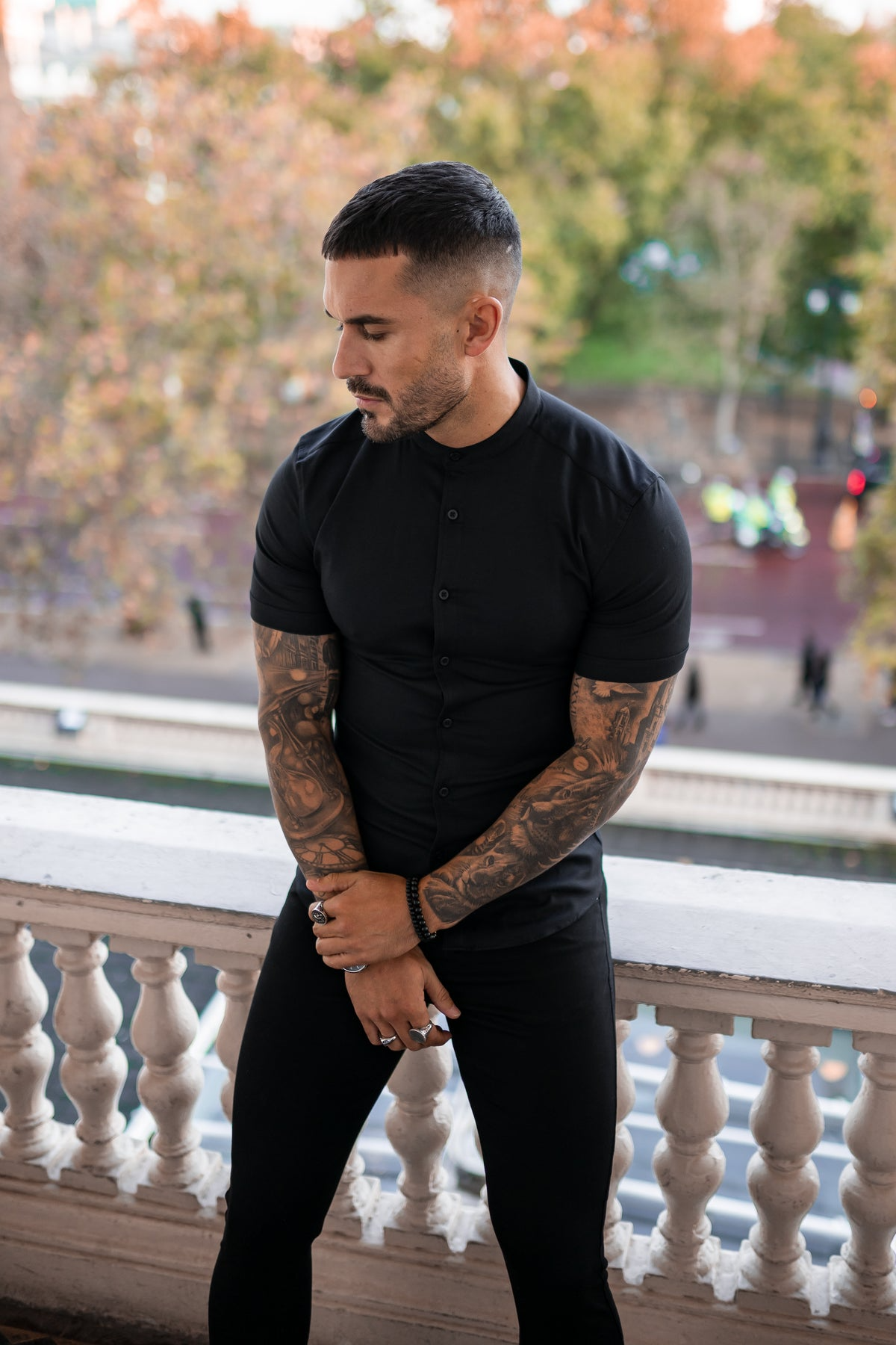 Cuba bend collar shirt-Black